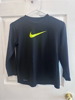 Nike Black Long-Sleeve Shirt with Neon Yellow Swoosh